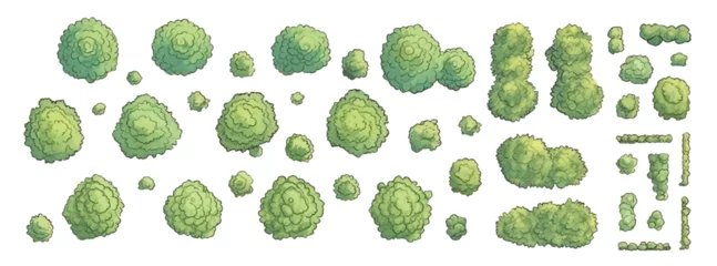 Rollo Set of various trees, bushes and shrubs, top view for landscape design plan or game design. Vector illustration in cartoon style, isolated on white background. © Vasily Merkushev
