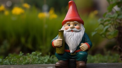 Obraz premium Garden Gnome Drinking a Beer