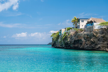Naklejka premium Headland overlooking Playa Grandi beach, on the island of Curacao, in the Dutch Antilles, Caribbean