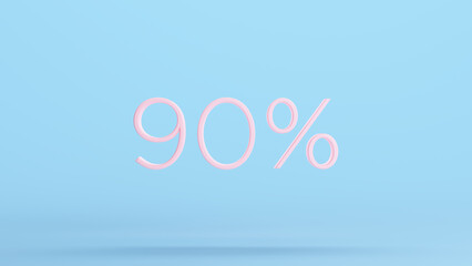 Pink 90% Percent Sign Text Business Sale Price Off 90 % Ten Discount Symbol Kitsch Blue Background 3d illustration render digital rendering