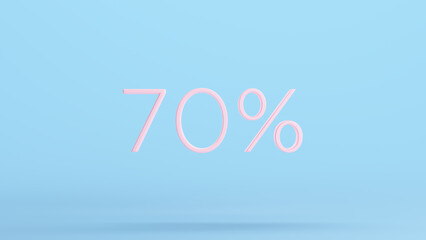 Pink 70% Percent Sign Text Business Sale Price Off 70 % Ten Discount Symbol Kitsch Blue Background 3d illustration render digital rendering