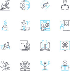 Institute linear icons set. Education, Research, Innovation, Experts, Scholarly, Training, Curriculum line vector and concept signs. Resources,Development,Professionalism outline illustrations