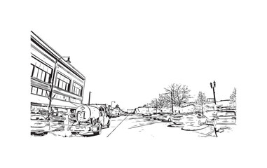 Fototapeta premium Building view with landmark of Rapid is the city in South Dakota. Hand drawn sketch illustration in vector.