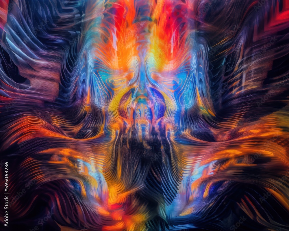 Poster abstract psychedelic digital colorful painting. ai generative image.