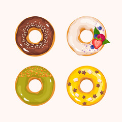 Fototapeta premium Cartoon tasty donuts with different toppings