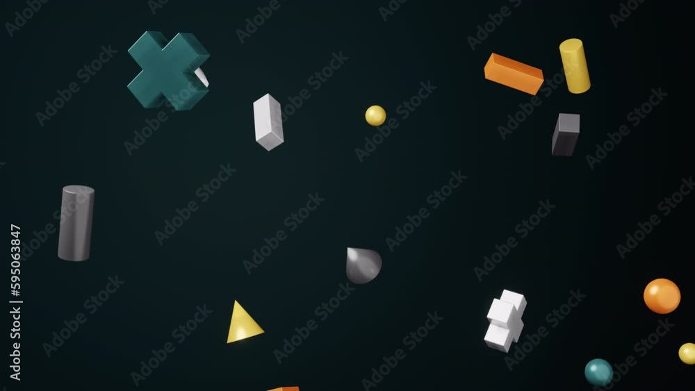 Aufkleber abstract 3d geometric shapes loop animation. modern dark background, seamless motion design, screens