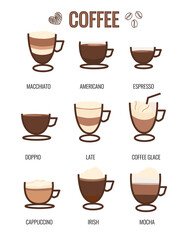 Obraz premium vector coffee icons set hand-drawing illustration design isolated white background