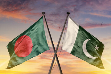 Waving flag mockup with sky 3d illustration	