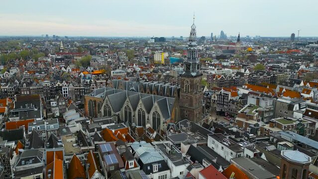 Aerial view of The Oude Kerk (English: Old Church), Amsterdam�s oldest building