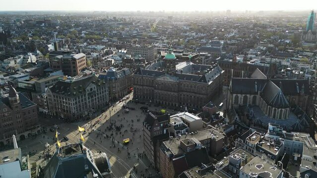 Aerial view of The Royal Palace (Paleis op de Dam) in Amsterdam, Netherlands