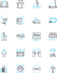 Physical hobbies linear icons set. Yoga, Running, Cycling, Swimming, Hiking, Climbing, Weightlifting line vector and concept signs. Boxing,Dancing,Martial arts outline illustrations