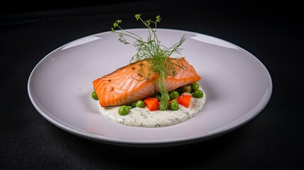 Ready Dish of Salmon with Vegetables and Sauce