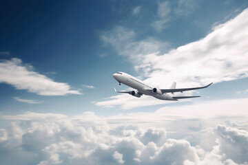 Fototapeta na wymiar Passenger airliner in the sky. Airplane travel. AI Generated