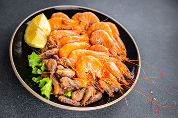 shrimp prawn fresh seafood plater meal food snack on the table copy space food background rustic top view 