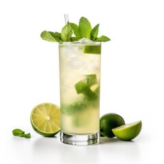 Mojito cocktail Isolated on White. Generative AI