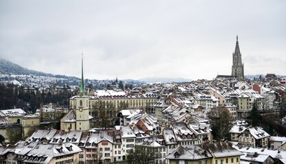 Naklejka premium Aerial shot of Bern in winter, Switzerland.