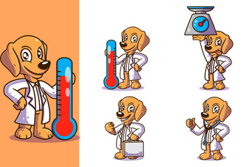 Set of Cute Dog Doctor Vector Illustrations
