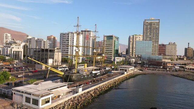 VIEW OF IQUIQUE, FROM THE PORT, DRONE, AERIAL