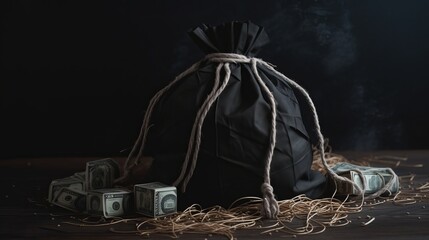 Black Bag of Money with Strings
