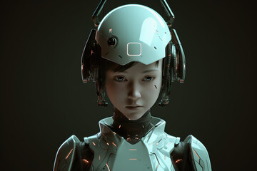 Sci-fi Human-Robot hybrid, Androids, futuristic style, highly detailed, Created with Generative AI