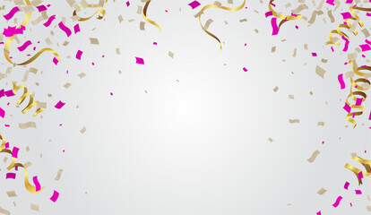 Celebration background with confetti and ribbons. Vector illustration.