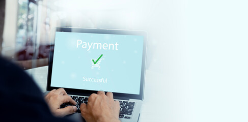 Businessman working with laptop computer with icons