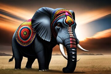 Fototapeta premium Decorative illustration elephant, Generative AI