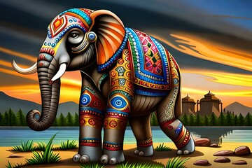 Decorative illustration elephant, Generative AI