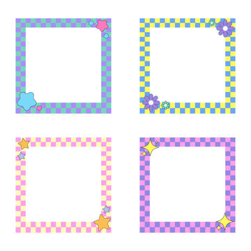 chessboard, checkerboard colorful alternating squares frame, adorable frame 90s sticker frame style