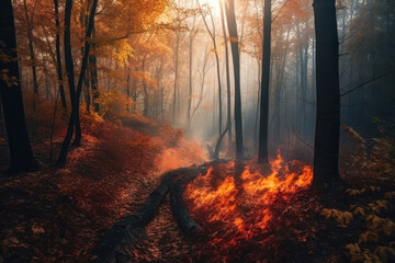 Devastation: Fire Burns Through a Forest. Generative Ai