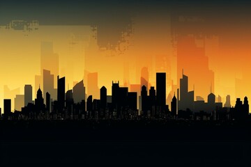 Skyline illustration of a big city with skyscrapers. Ai generated. Generative AI