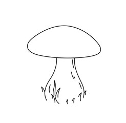Vector isolated one single simplest white mushroom boletus porcini cep in grass colorless black and white contour line easy drawing