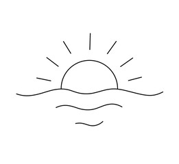 Vector isolated one single simplest sun with waves landscape colorless black and white contour line easy drawing