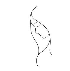 Vector isolated one single woman girl side view  head portrait profile colorless black and white contour line easy drawing