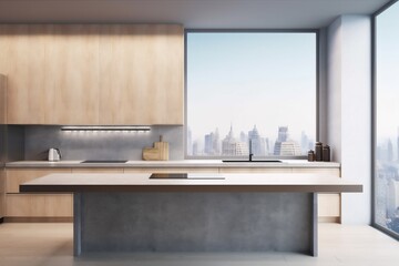 interior sink living nobody 3d luxury render hardwood domestic lifestyle window table. Generative AI.