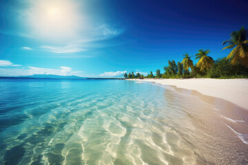 Paradise Found. Beach and Blue Sky. Generative Ai
