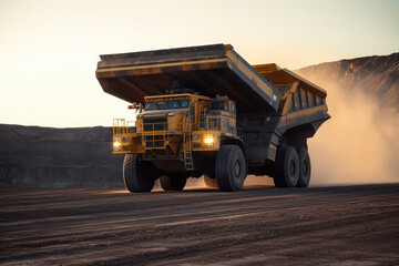 Obraz premium Hauling black gold: A mining truck transporting coal. Generative Ai