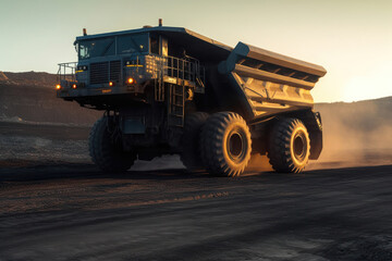 Obraz premium Hauling black gold: A mining truck transporting coal. Generative Ai