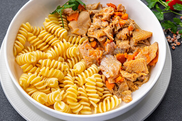 meat tripe pasta fusilli fresh meal food snack on the table copy space food background rustic top view