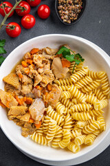 meat tripe pasta fusilli fresh meal food snack on the table copy space food background rustic top view