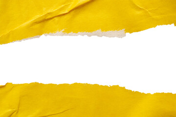 Yellow ripped paper torn edges strips isolated on white background