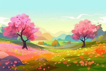 Obraz na płótnie Canvas Spring landscape of a flower meadow. creative AI. Generative AI