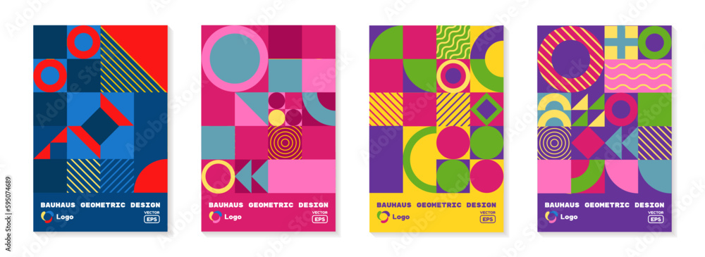 Aufkleber geometric pattern backgrounds. bauhaus posters. abstract minimal flat shapes. modern textures. color