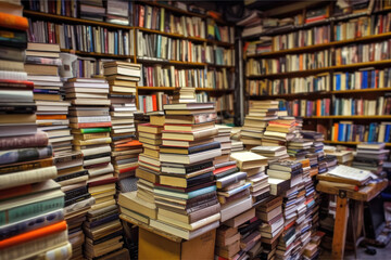 A Literary Journey Through Time. Second-hand bookshop. Generative Ai