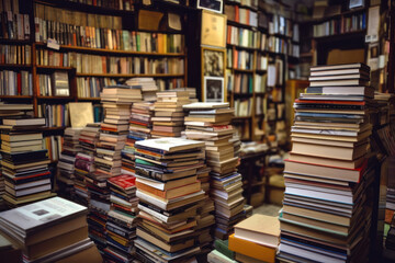 A Literary Journey Through Time. Second-hand bookshop. Generative Ai