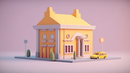 A cute bank building in 3D render