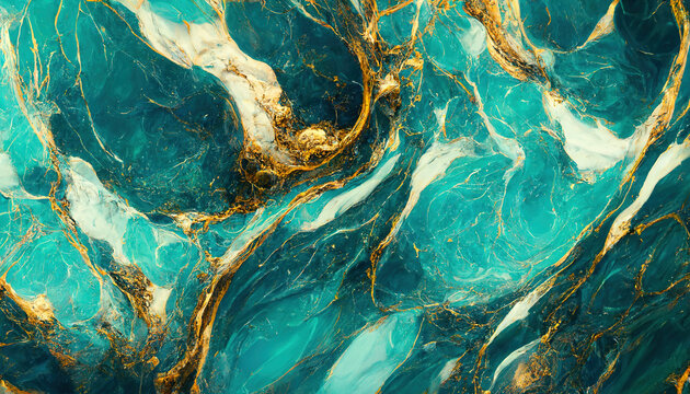 Luxury turquoise marble wallpaper. AI