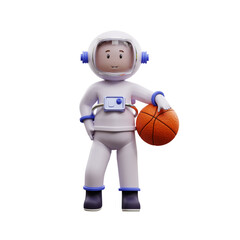 3D astronaut playing basketball