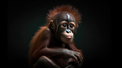 Wallpaper of a cute baby orangutan close-up. Created with generative Ai technology