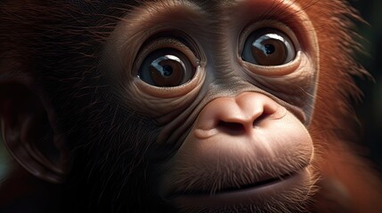 Wallpaper of a cute baby orangutan close-up. Created with generative Ai technology